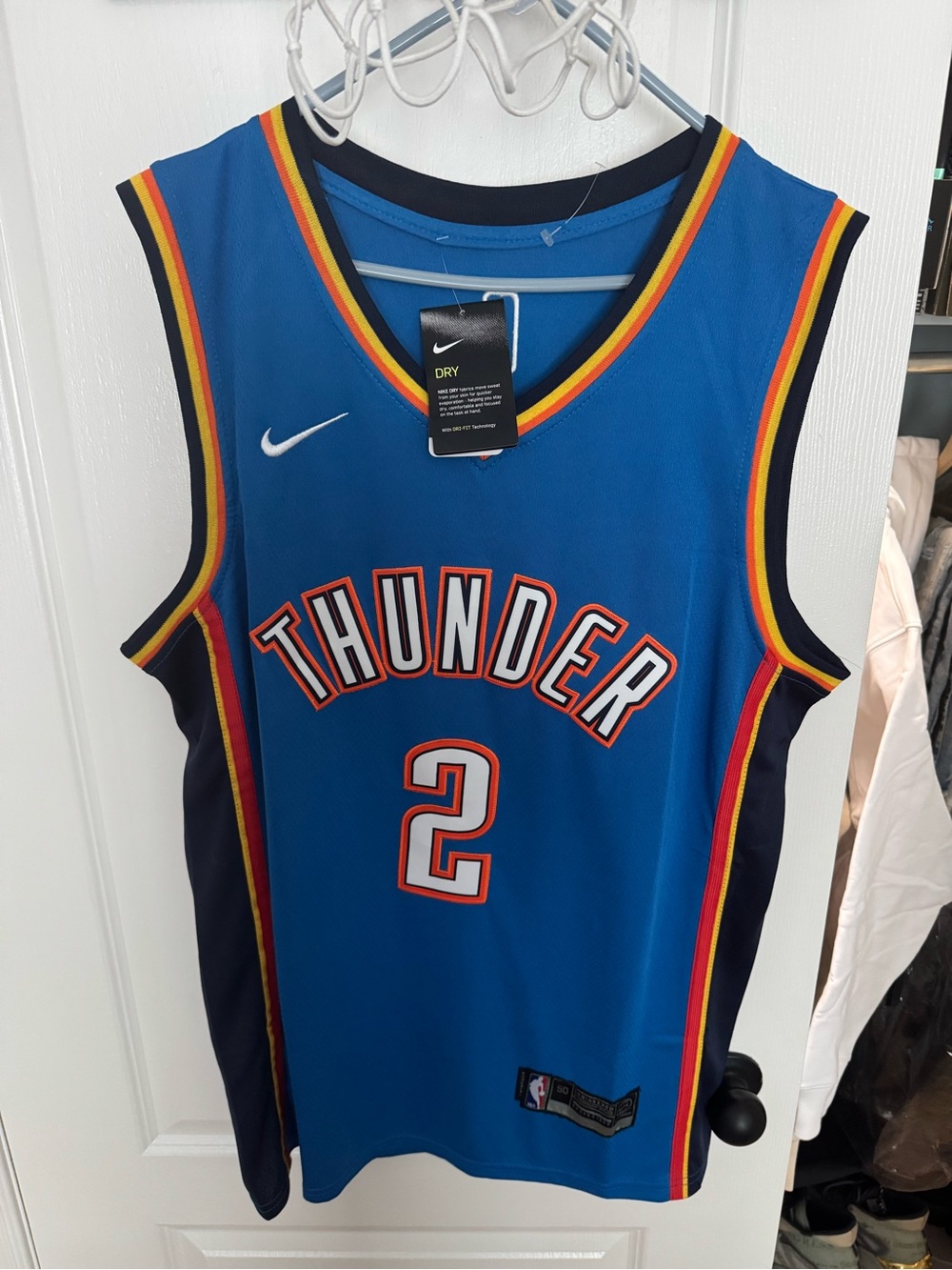 NBA Shai Gilgeous Alexander Blue Thunder Jersey with Yellow & Red Trim